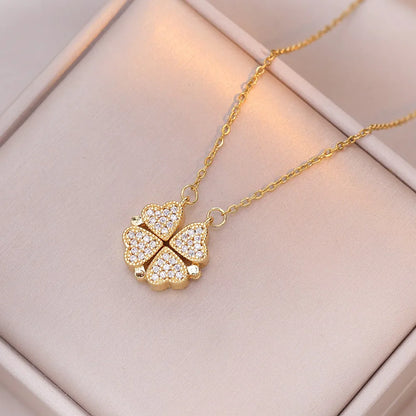 Fashion Retro Lucky Four Leaf Clover Women Necklace Gothic Love Heart Pendant Choke Chain Necklace Stainless Steel Jewelry Gift